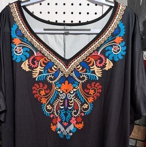 Embroidered Black Top with Multicolor Design